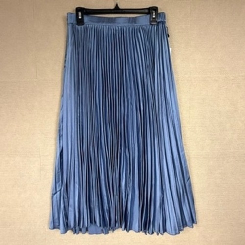 ASTR The Label Slate Blue Pleated Satin Midi Skirt Size M NWT